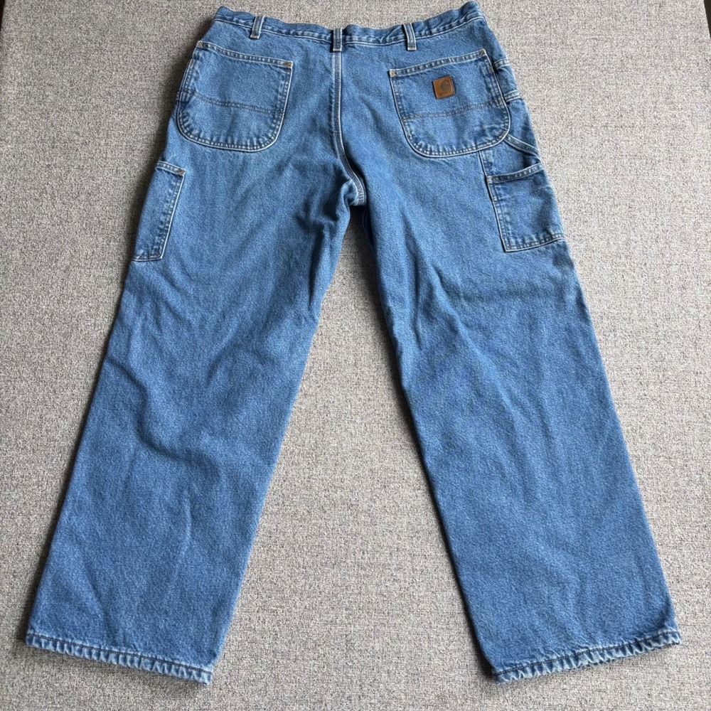 Carhartt Jeans Mens 38x30 Relaxed Fit Carpenter Blue Fleece Lined Denim Utility